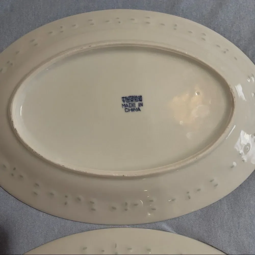 Set of 2 Chinese Dragon Print Oval Small Platters